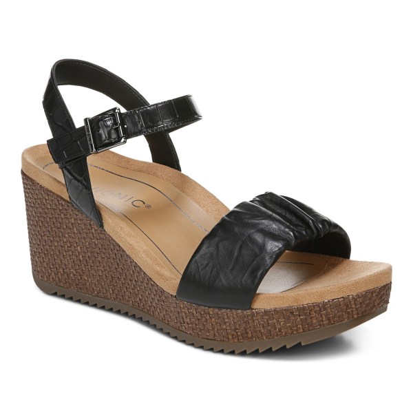 Vionic Sandals Ireland - Aileen Wedge Sandal Black - Womens Shoes In Store | AMYXT-6081